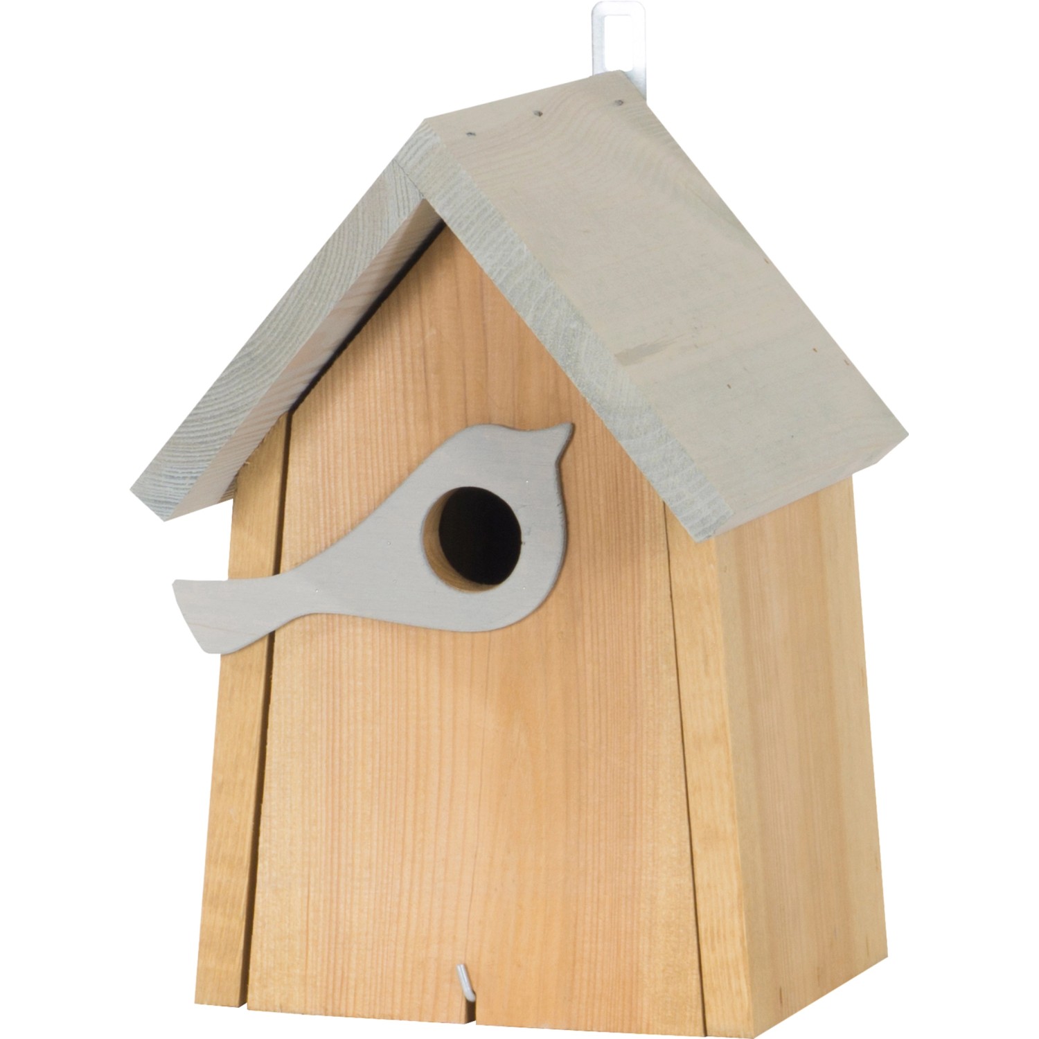 Ptačí budka s figurkou ptáčka FSC  hnědá - světle šedá