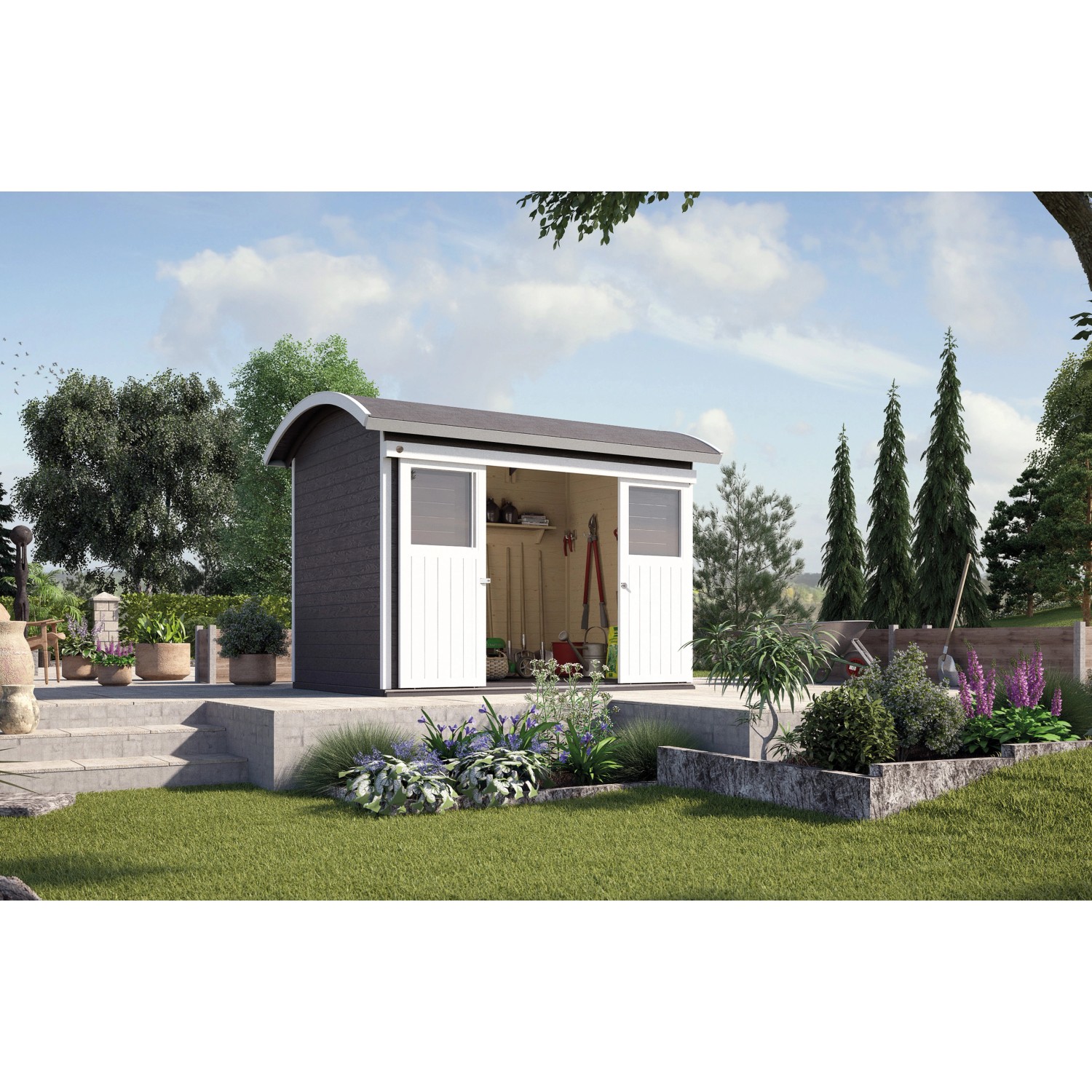 Weka Dřevěný zahradní domek 228 s posuvnými dveřmi, antracitová, 295 x 215 cm