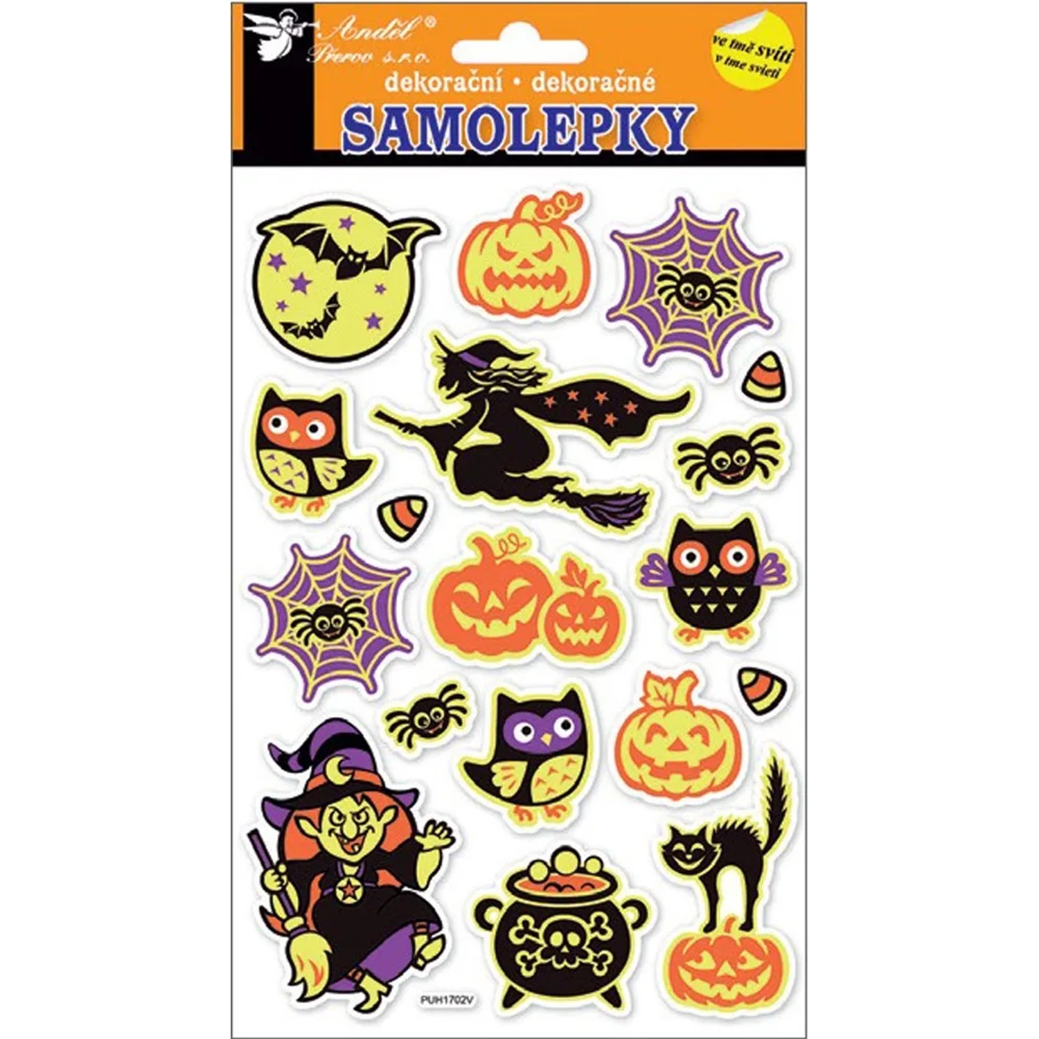 Anděl Přerov Samolepky svítící ve tmě, s babou na koštěti 25 x 14 cm