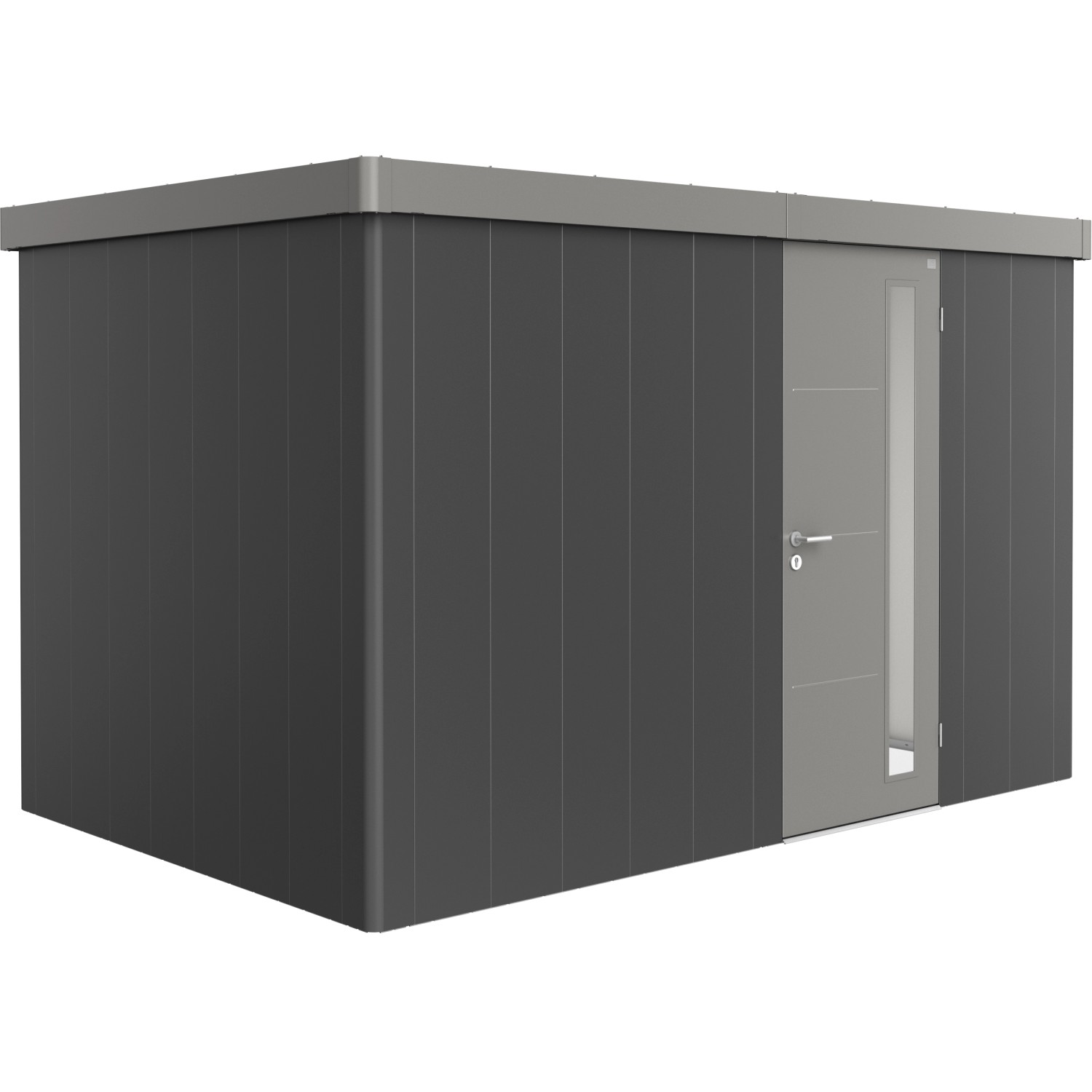 Biohort Plechový zahradní domek Neo2D 3.2 standardní dveře tm. šedá 348 x 236 cm