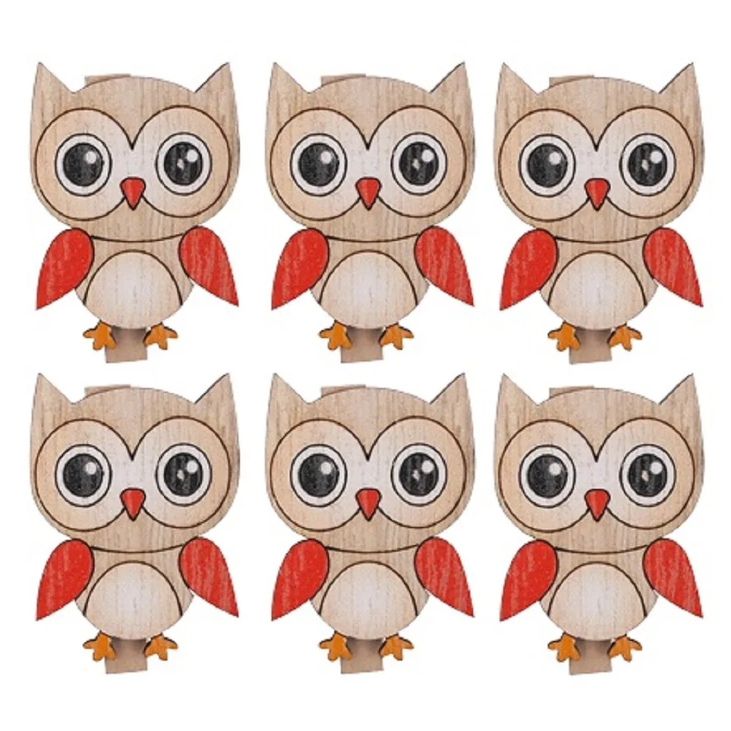 Sovy dřevěné na kolíčku 4 cm, 6 ks Anděl Přerov s.r.o.