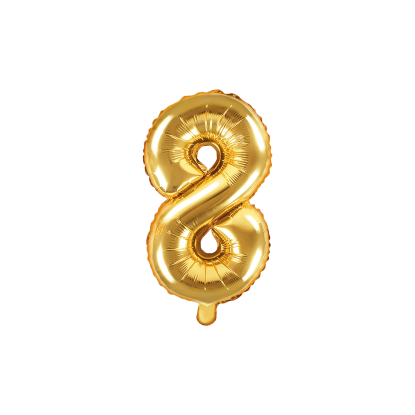 PartyDeco Balón fóliový číslo "8", 35 cm, zlatý