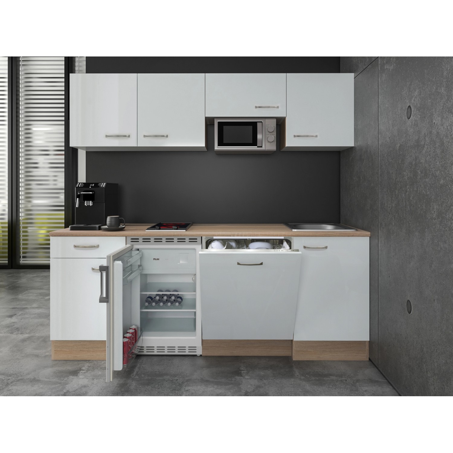 Flex-Well Kuchyně Valero 210 cm/typ 2 - lednice/mikrovlnka/var.deska/myčka