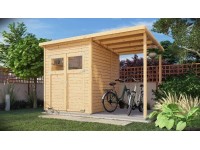 Bertilo Dřevěný domek na nářadí Amrum 2 Plus s příst., přírodní, 324 x 180 cm
