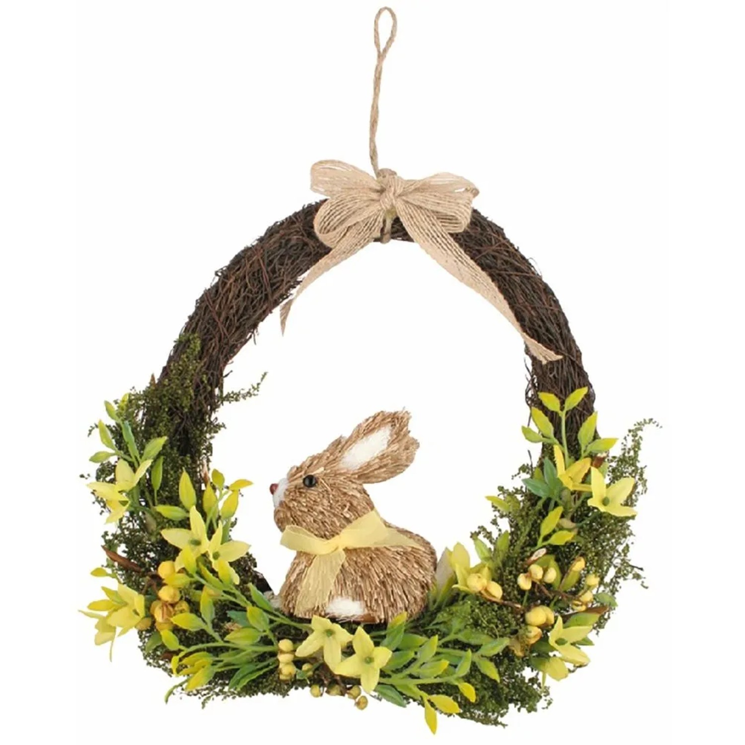 Anděl Přerov Věnec se zajícem žlutý 25 x 27 x 6 cm na zavěšení