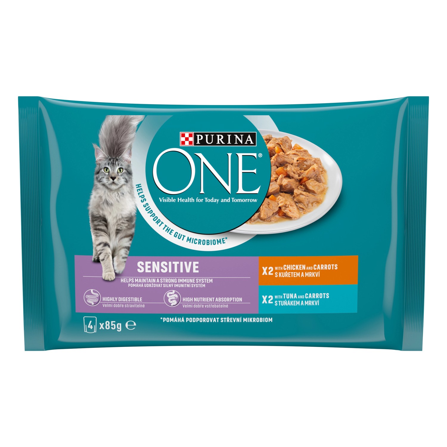 PURINA ONE Sensitive Kapsičky pro kočky kuře, tuňák 4 x 85 g