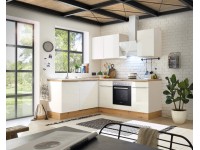 Respekta Kuchyně Marleen L bílá/bílá 220 cm-trouba+skl.deska/digestoř/myčka