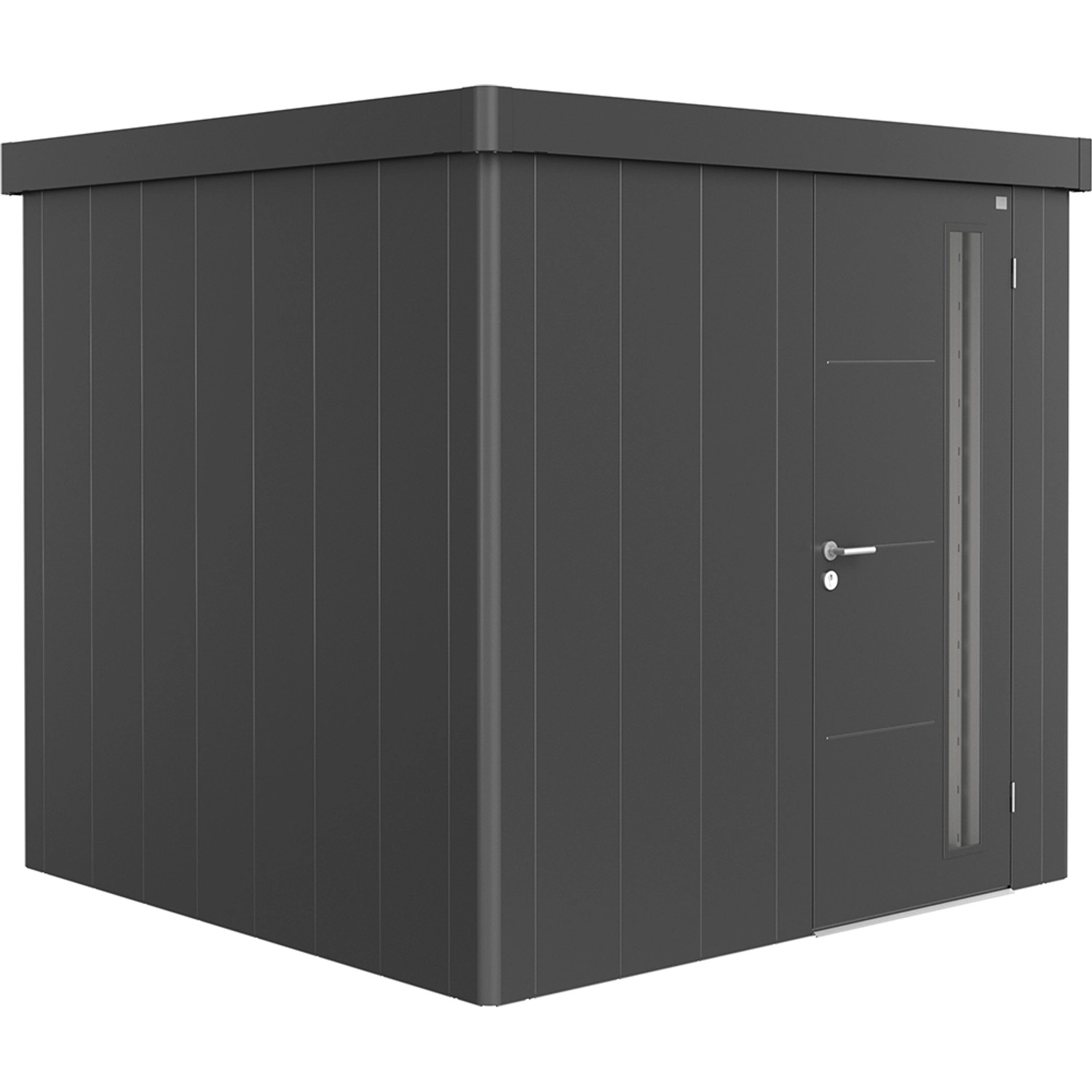 Biohort Plechový zahradní domek Neo2B standardní dveře tm. šedá 236 x 236 cm