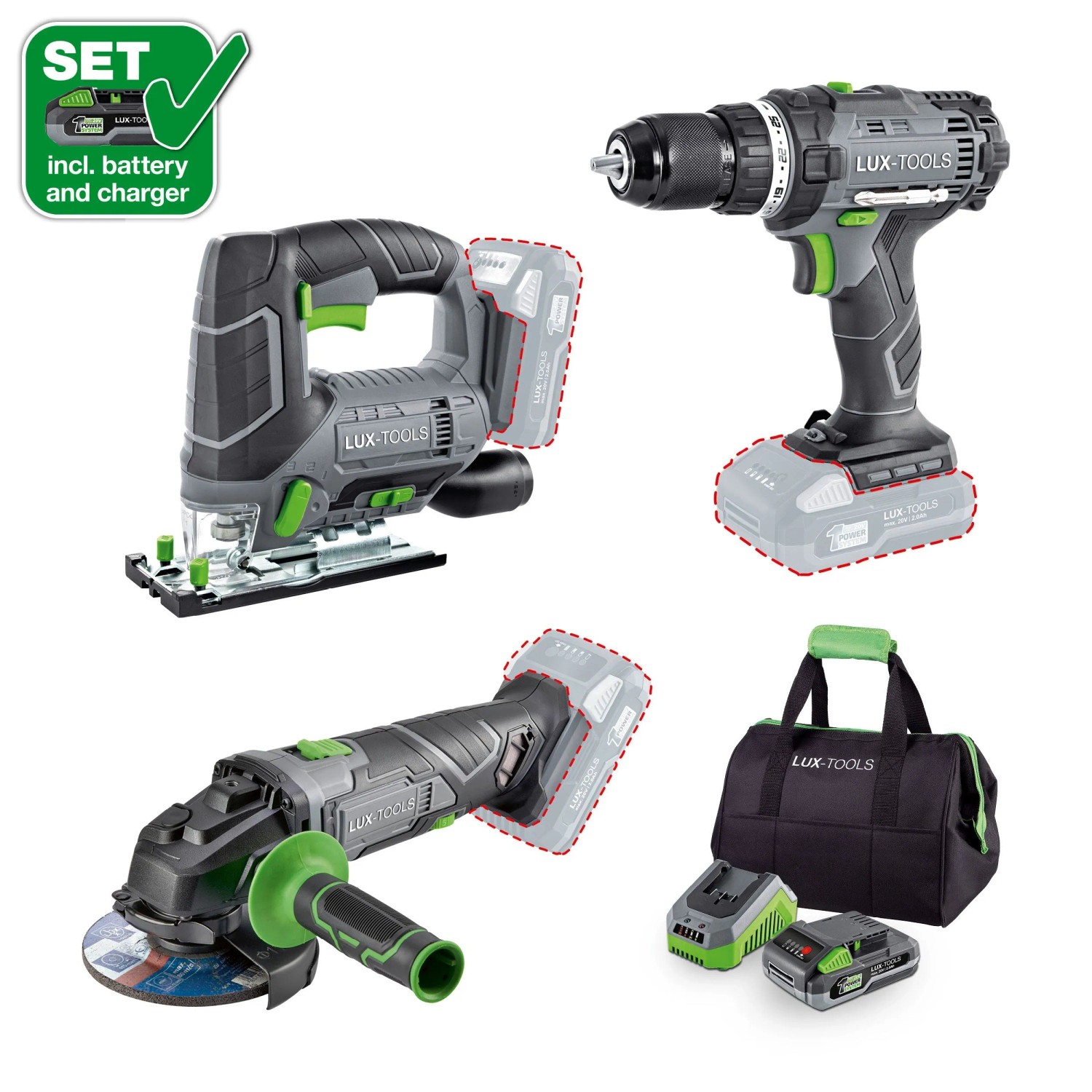 LUX-TOOLS 1 PowerSystem Sada aku nástrojů 3v1 A-BS-20/ A-ST-20/ A-WS-20/115 A