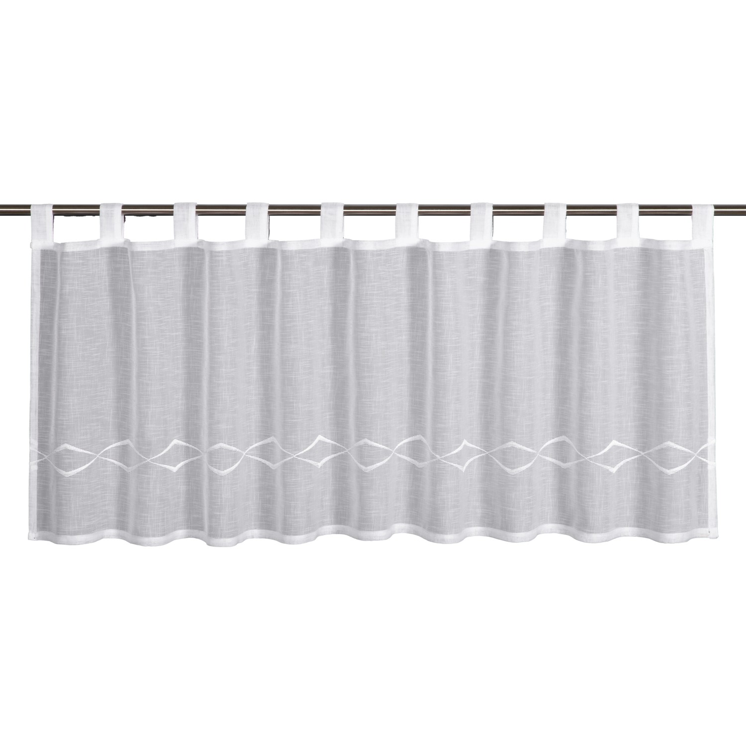 Sehlbach Vitrážová záclona s poutky, grafická výšivka, bílá, 135 x 45 cm