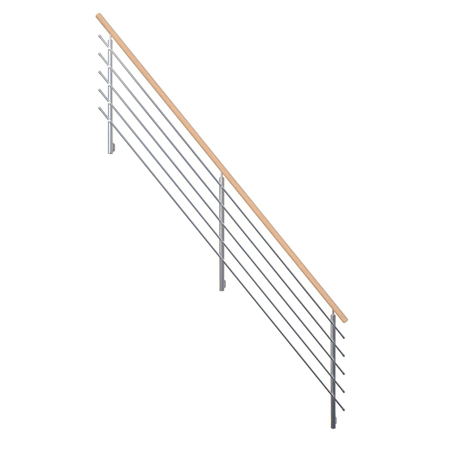 StarWood Designové nerezové zábradlí s oblým bukovým madlem 362 cm
