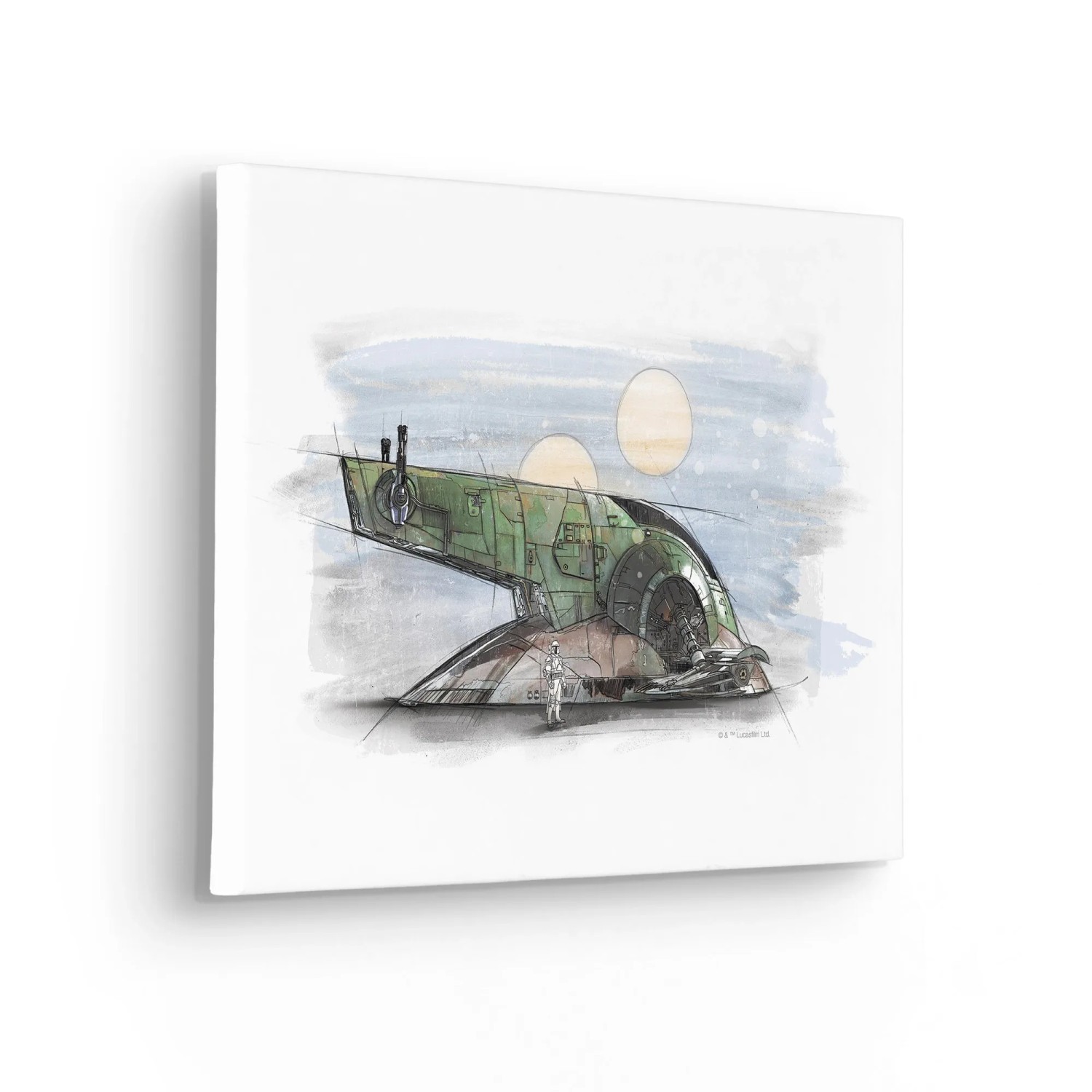 Komar Nástěnný obraz na rámu Star Wars Boba Fett Spaceship Sketch 40 x 30 cm