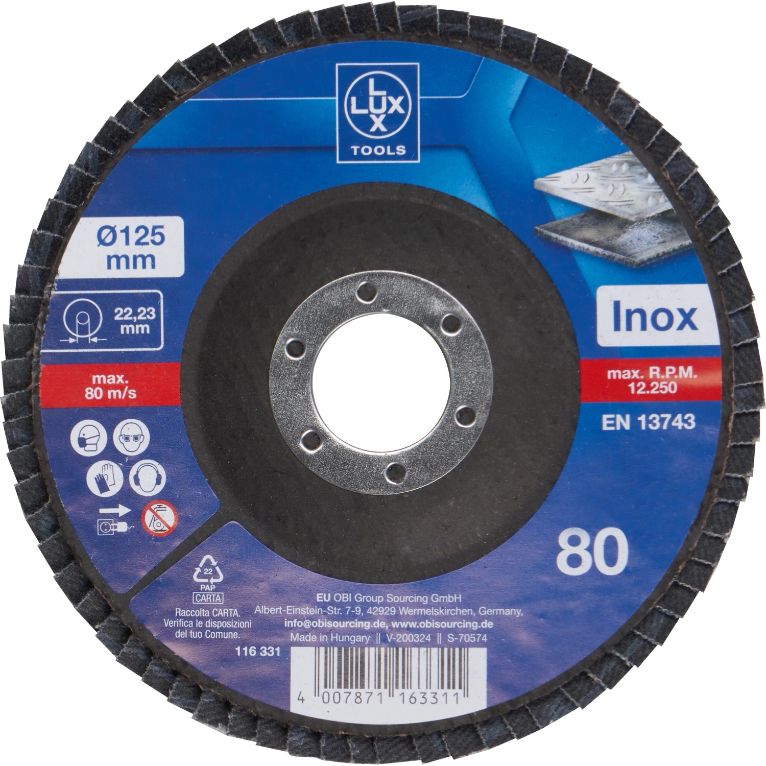 LUX-TOOLS Lamelový brusný kotouč na kov, zrnitost K80, pr. 125 mm