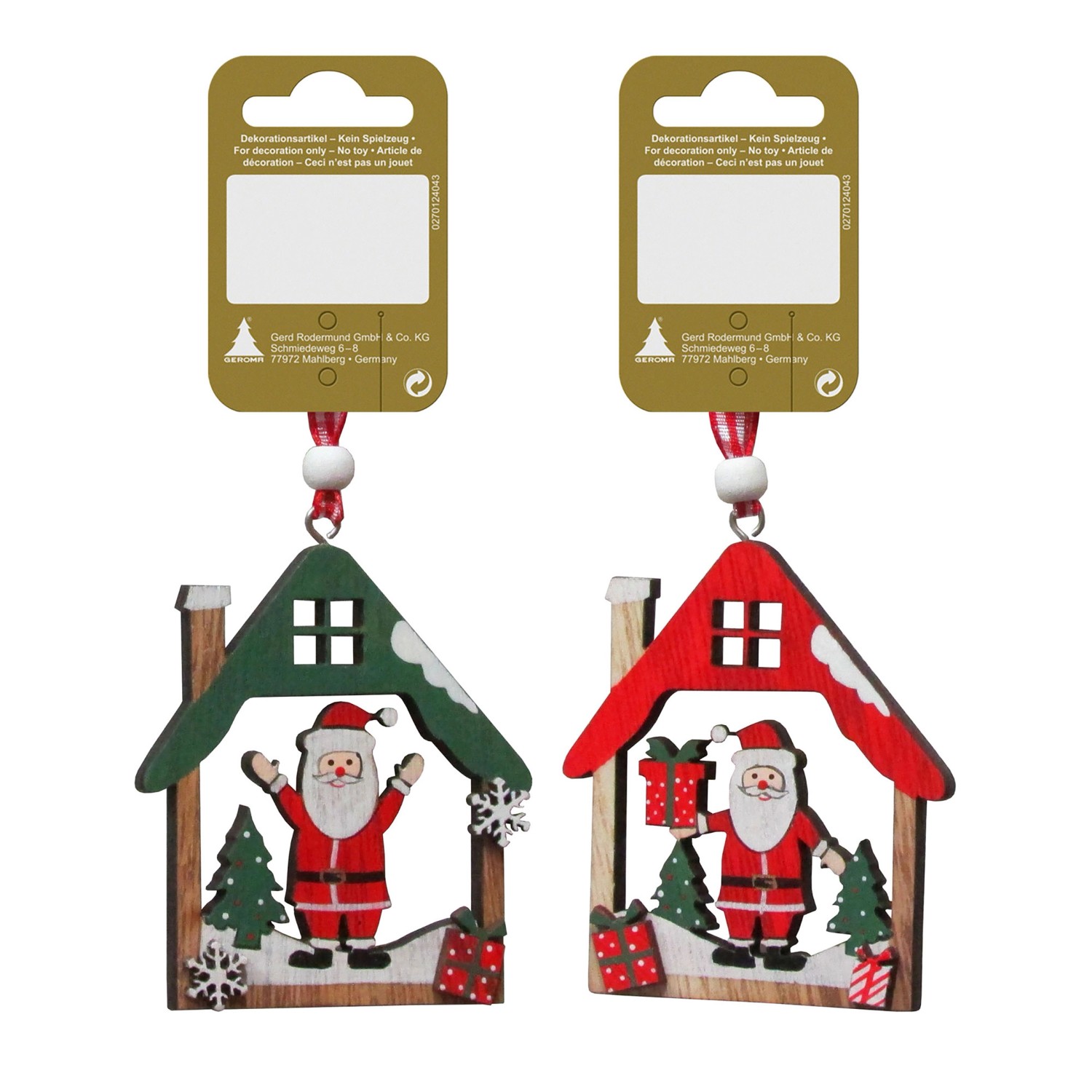 GEROMA Vánoční ozdoby Santa Claus v domečku dřevěný různé barvy 7 cm, 1 ks