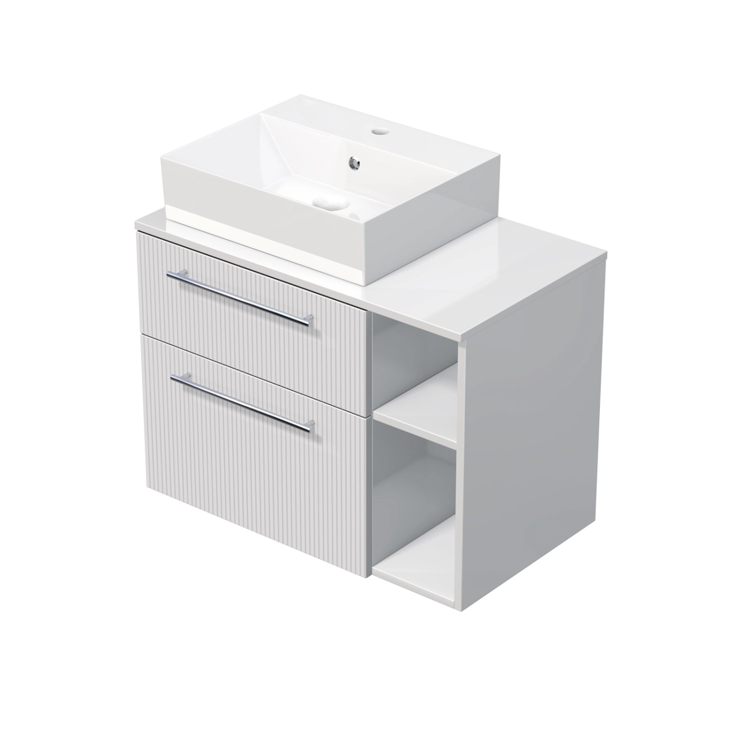 INTEDOOR Skříň+umyvadlo BEE, úchyt chrom, š.80 cm, regál vpravo, bílá 3D pruhy