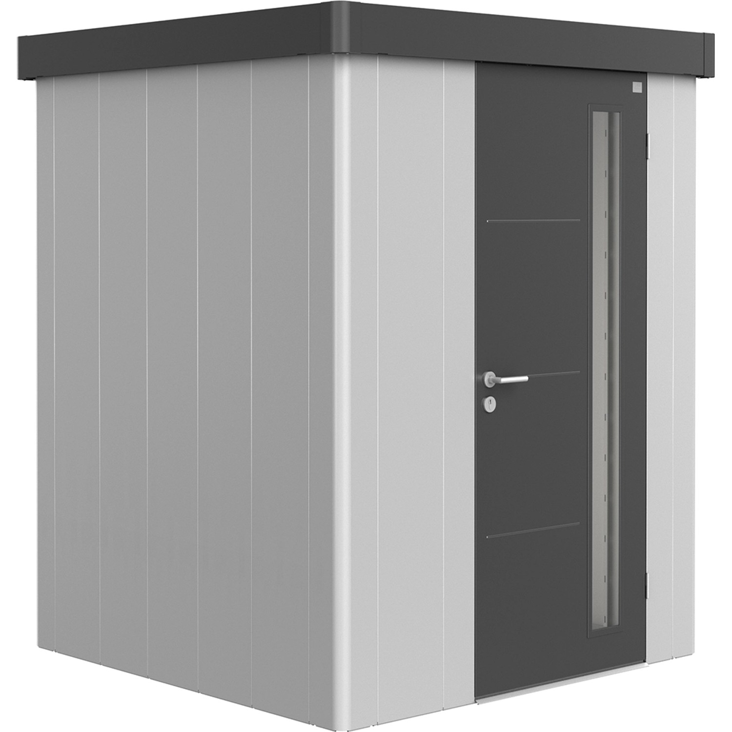 Biohort Plechový zahradní domek Neo1A 1.3 standardní dveře stříbrná 180 x 180 cm