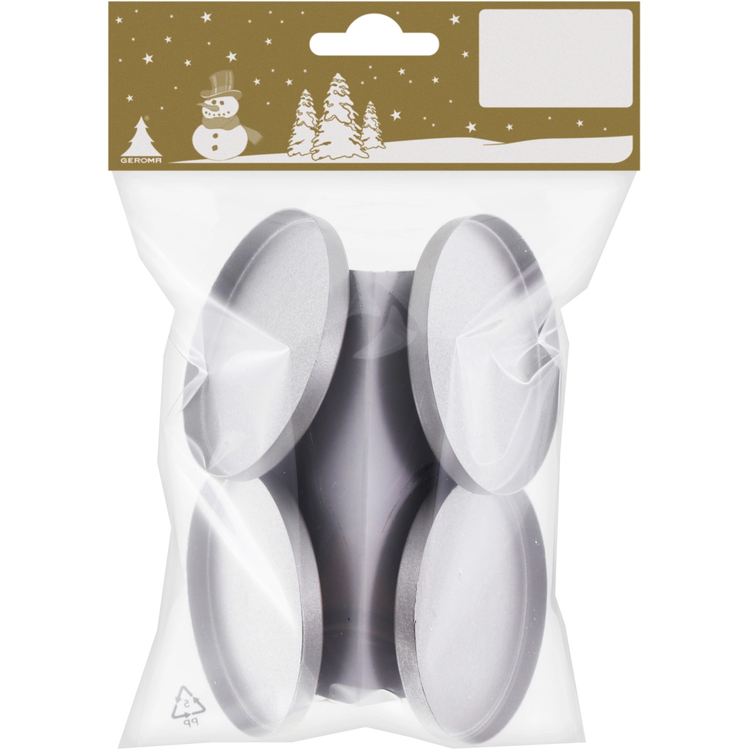 Vánoční kovový svícen na čajovou svíčku 4 ks, matná stříbrná, pr. 6 cm