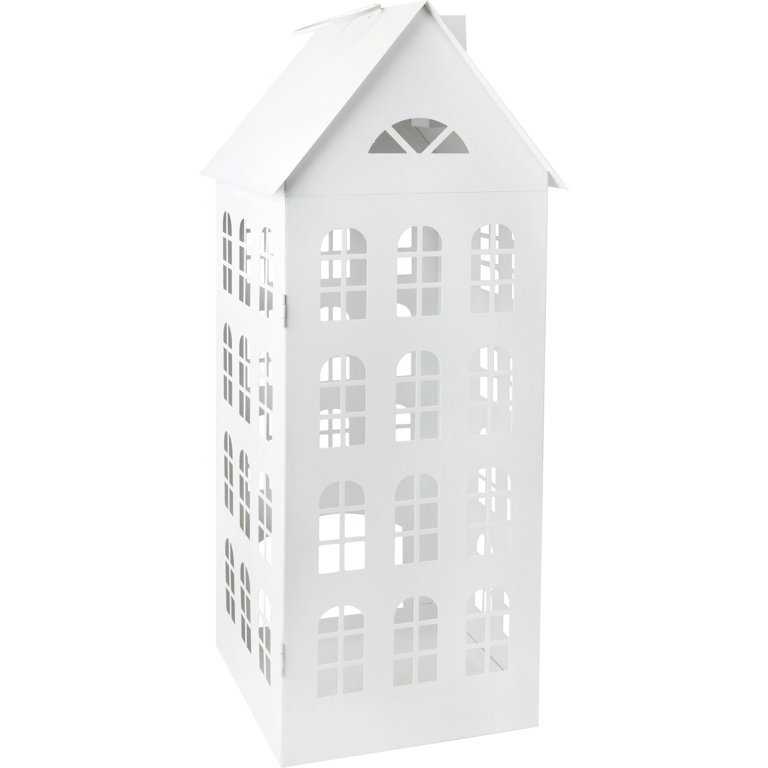 Vánoční dekorace kovová lucerna domek, bílá, 23,5 x 23 x 61 cm