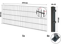 Floraworld Kompletní plotový set 2prut. sl.6x4 patka, antracit, 83 cm, 10 m