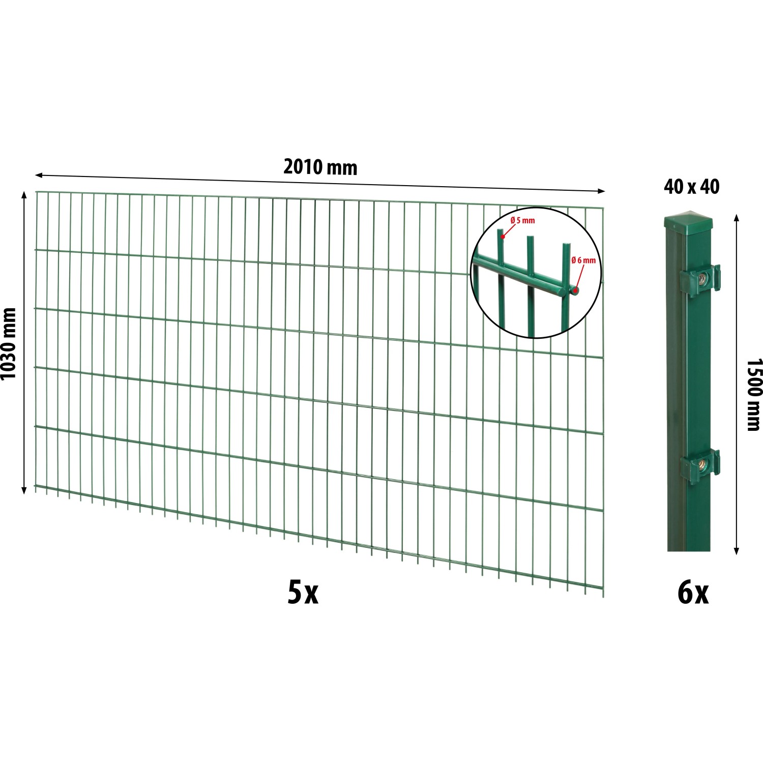 Floraworld Kompletní plotový set 2prut. sl.4x4 zabet., zelená, 103 cm, 10 m