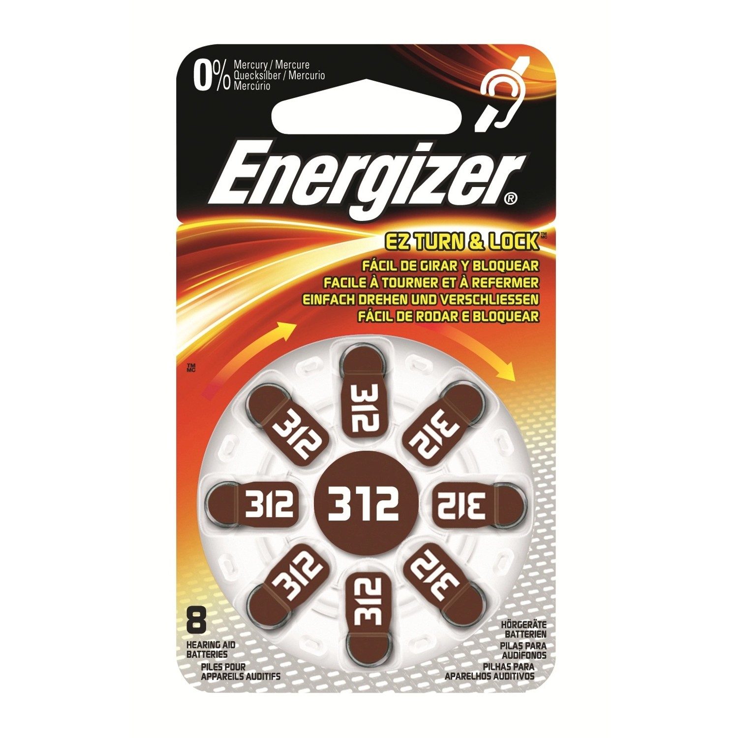 Energizer Baterie pro naslouchací přístroje Zinc Air 312, 8 ks