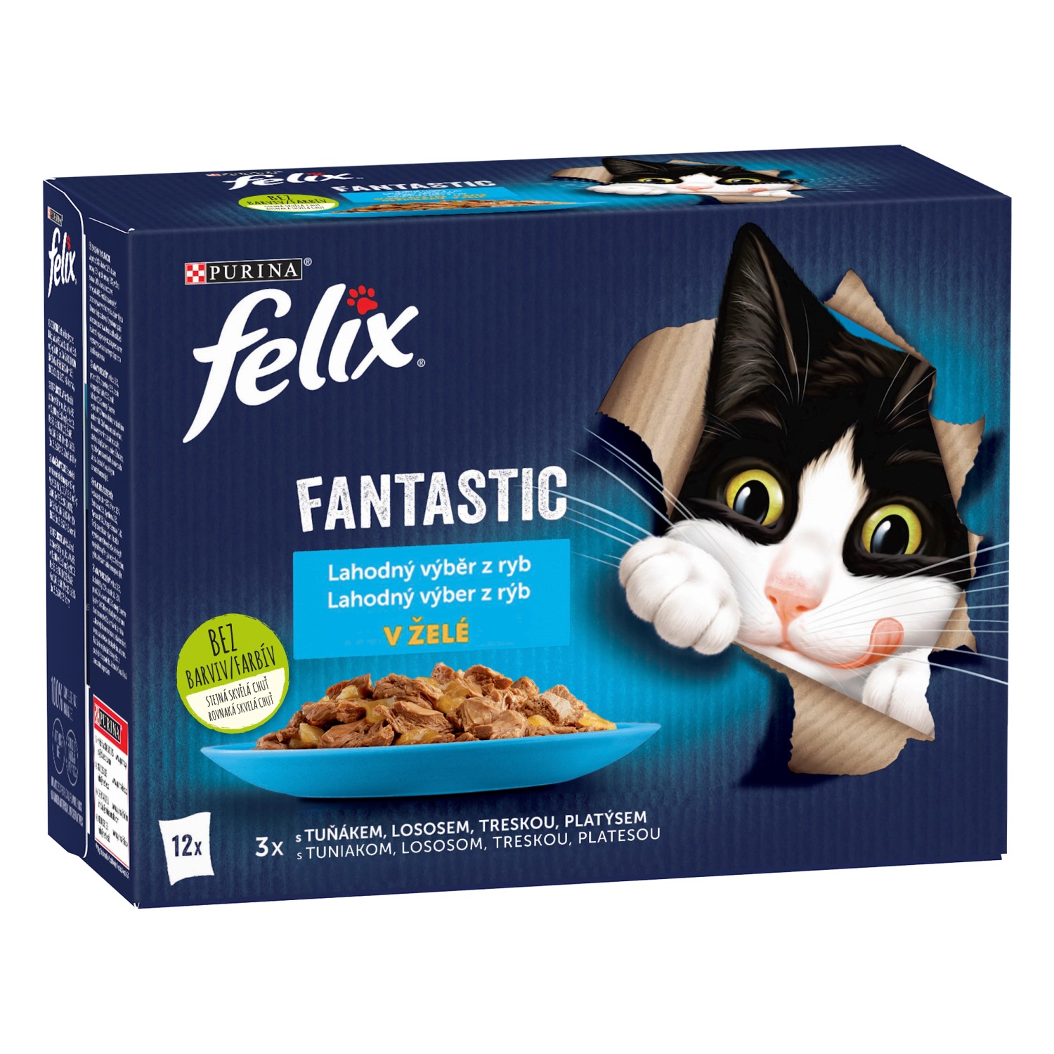 Felix Fantastic Kapsičky pro kočky tuňák, losos, treska, platýs v želé 12 x 85 g