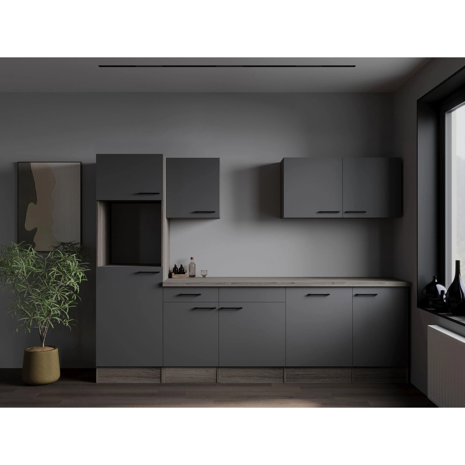 Respekta Kuchyně Oliver šedá matná/dub York 280 cm - bez el. přístrojů