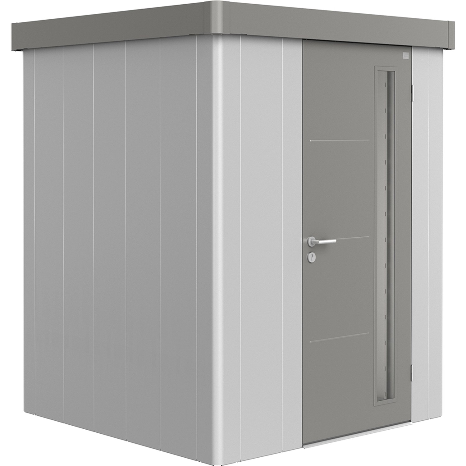 Biohort Plechový zahradní domek Neo1A 1.2 standardní dveře stříbrná 180 x 180 cm