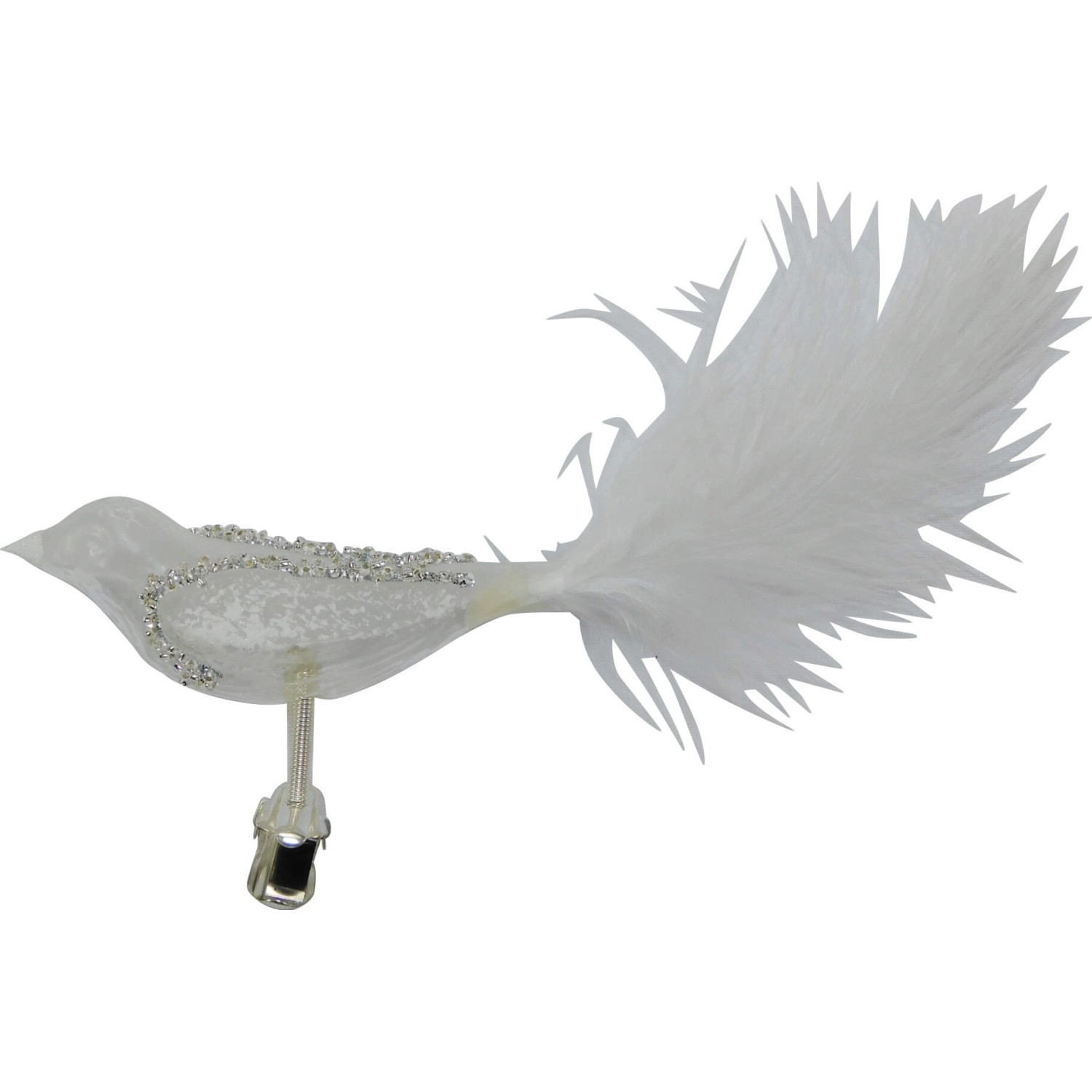 Ornex Vánoční ozdoba skleněný ptáček tranparentní, 15 x 3,5 cm