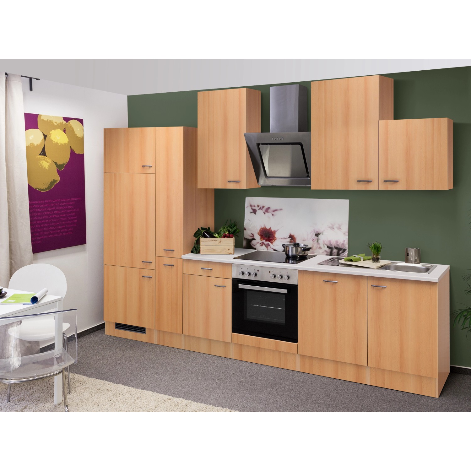 Flex-Well Kuchyně Nano 310 cm/typ 1 - lednice/trouba/varná deska/digestoř/myčka