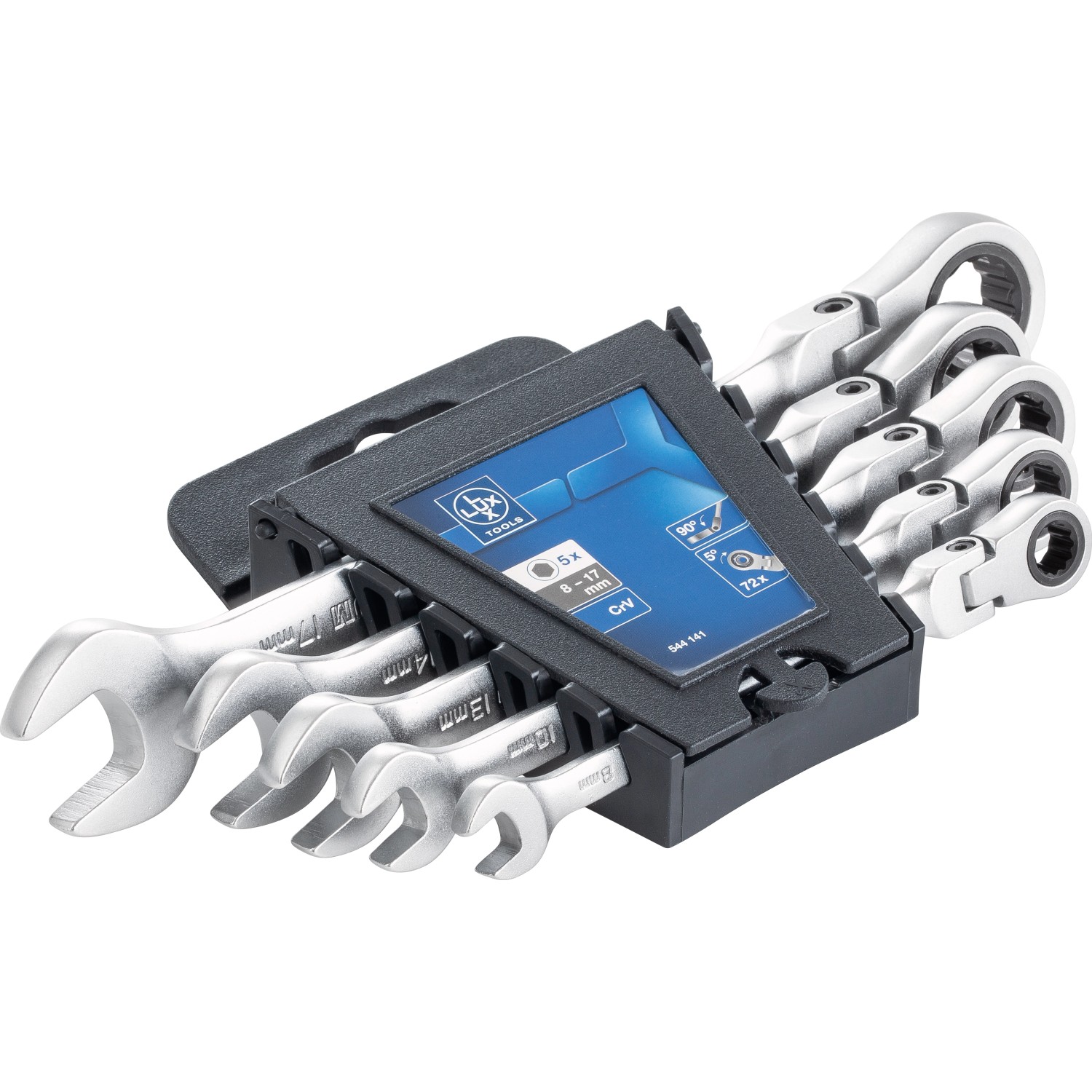 LUX-TOOLS Sada ráčnových kombinovaných klíčů s kloubem, 5dílná (8/10/13/14/17mm)