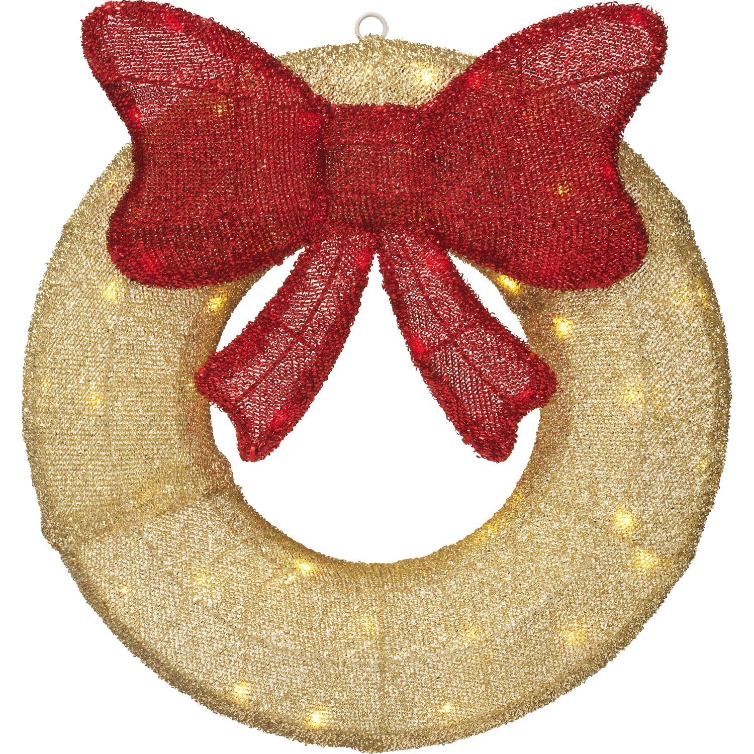 VLC Vánoční věnec s mašlí zlatý 50x LED teplá bílá, pr. 40 x 10 cm