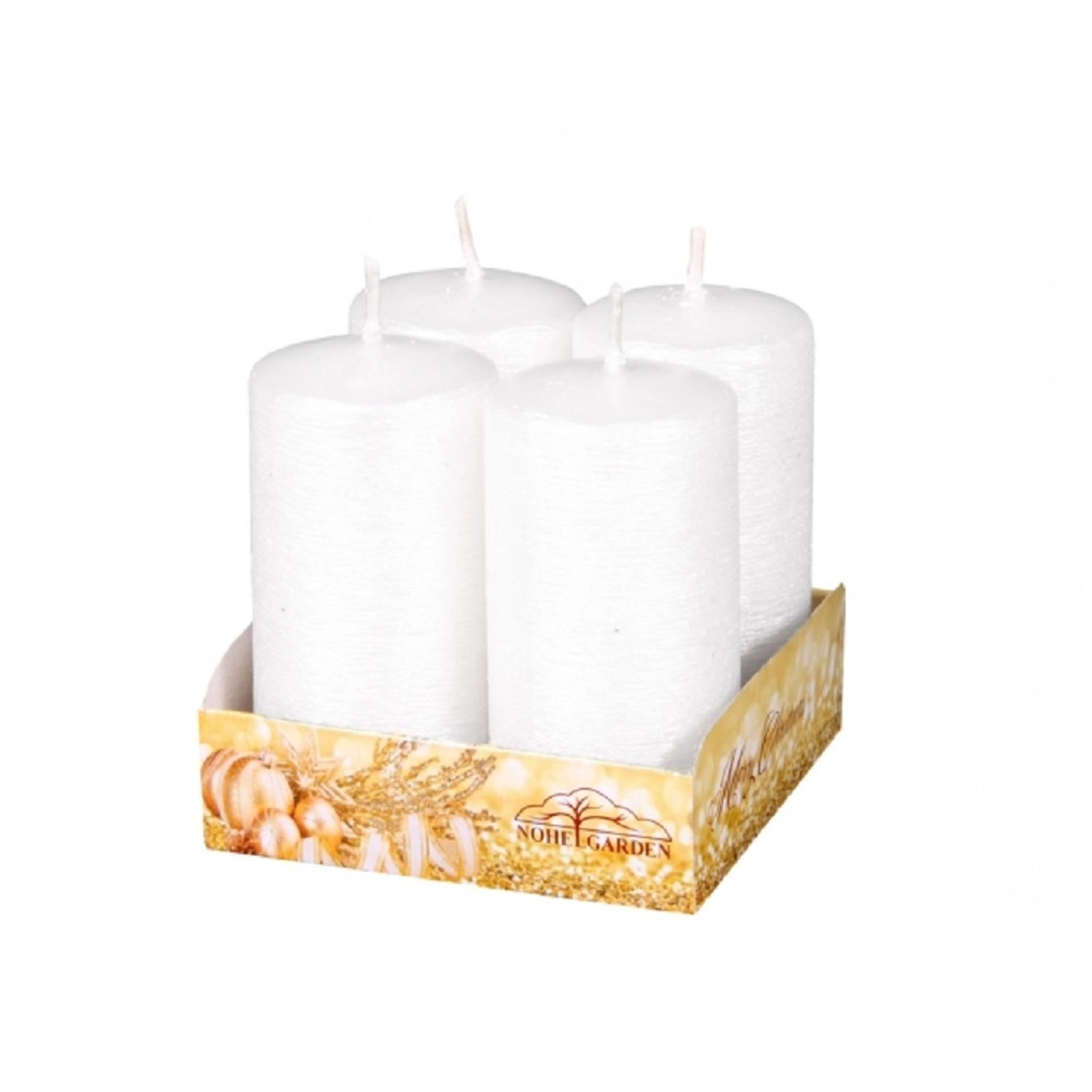 Adventní svíčka Taurus, škrábaná metalická lesklá bílá, pr. 4 x 8 cm, 4 ks