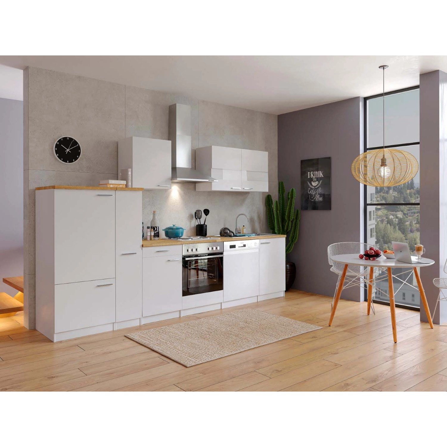 Respekta Kuchyně Malia bílá/ořech 310 cm - bez el. přístrojů