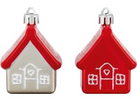 Ozdoby na vánoční stromeček domky, červená/šedá, 4 ks Ozdoby na vánoční stromeček domky, červená/šedá, 4 ks