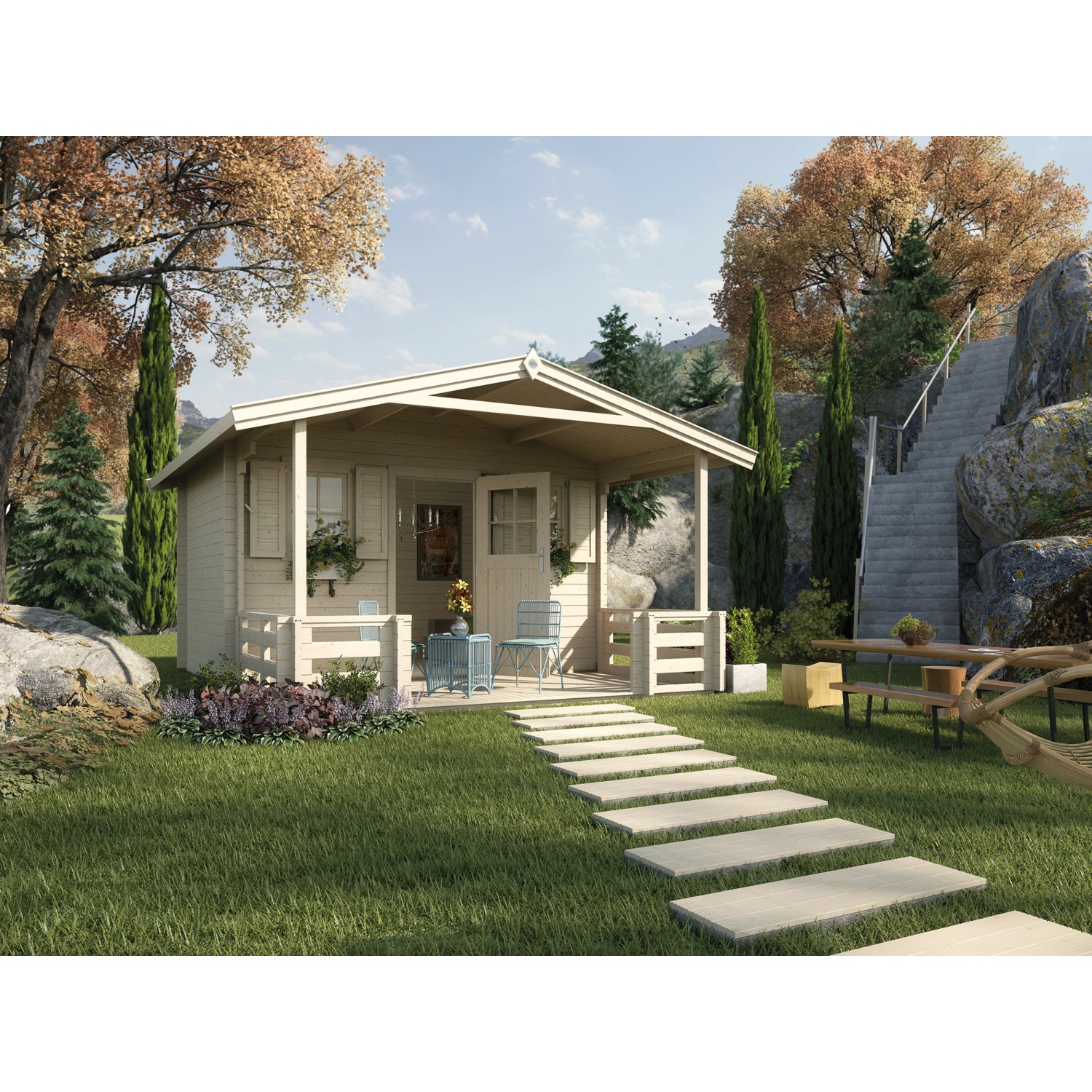 Weka Dřevěný zahradní domek s terasou 138 vel. 1, přírodní, 380 x 500 cm