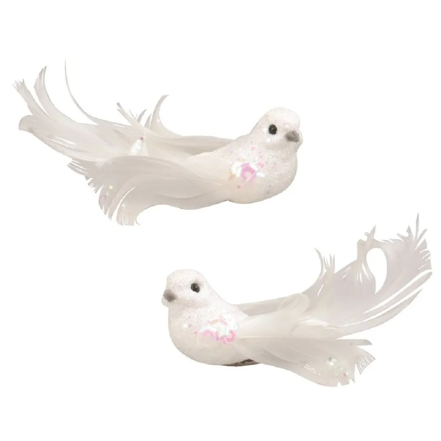 Ptáčci na klipu s glitry bílí 8 cm, 2 ks  Anděl Přerov s.r.o.