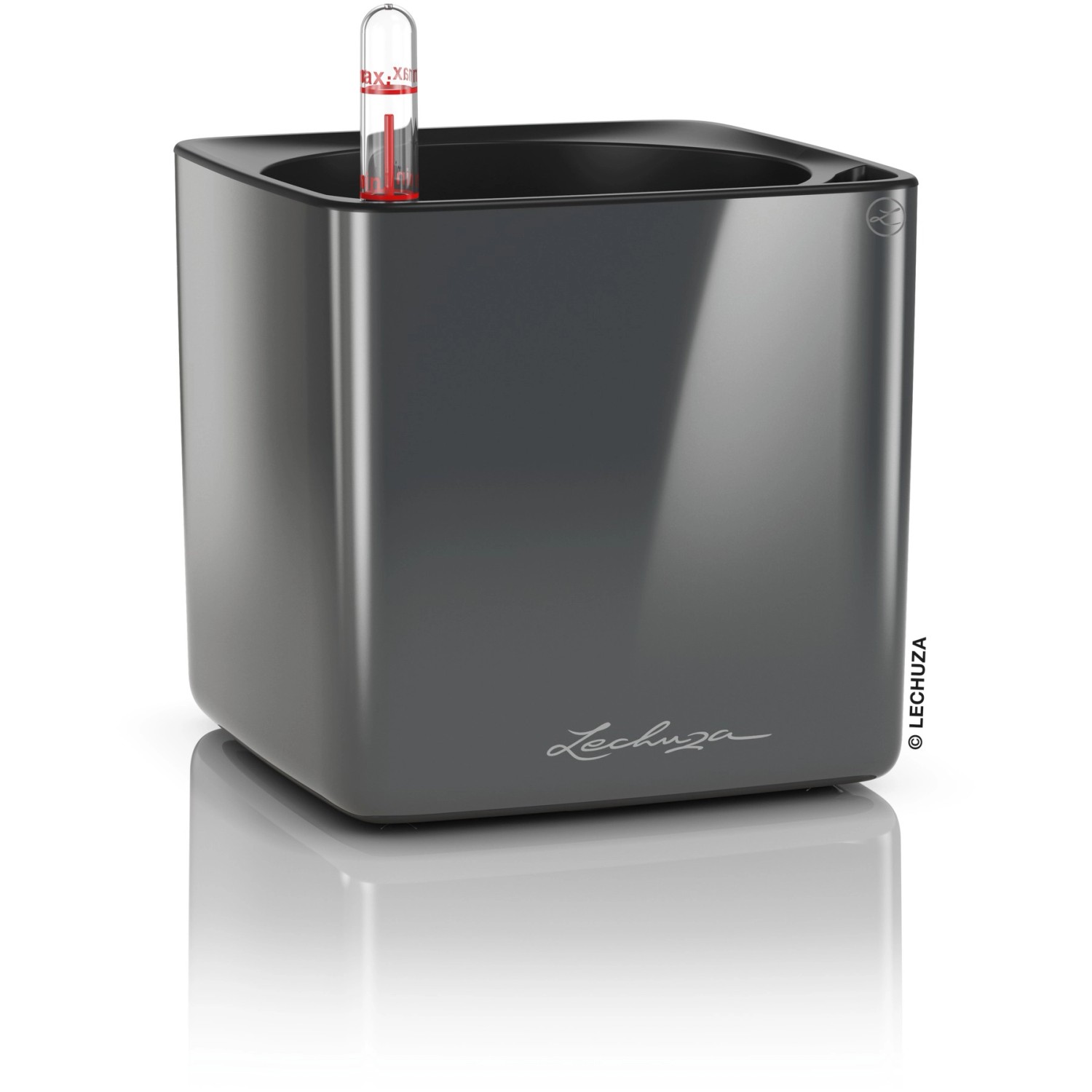 Lechuza Květináč Cube Glossy 14 antracitový, 135 x 140 x 140 mm