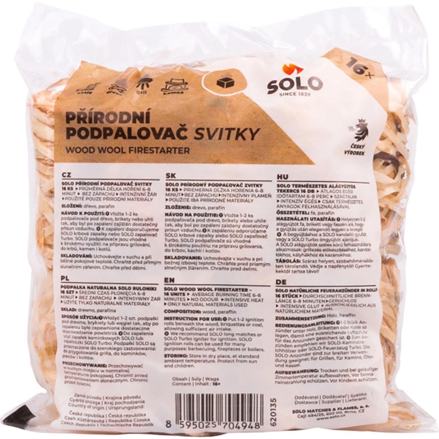 SOLO Přírodní podpalovač SVITKY 16 ks
