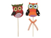 Zápich sovička filcová červená, oranžová 6 cm + špejle