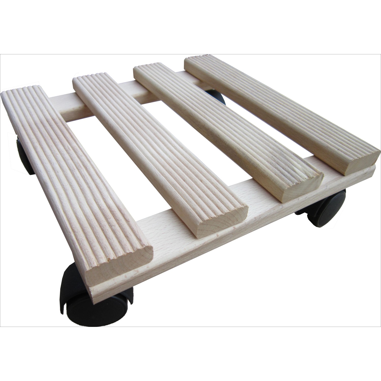 Vozík pod květináč hranatý rýhovaný buk přírodní 25 cm x 25 cm