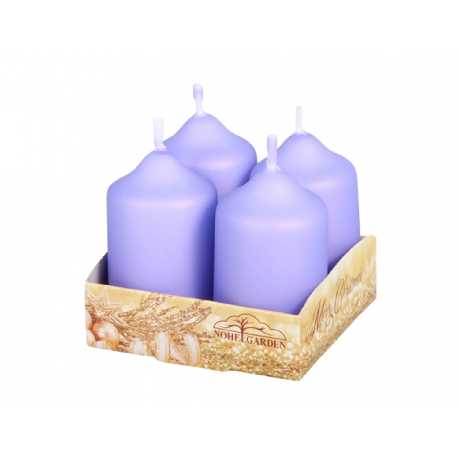 Nohel Garden Adventní svíčky matné metalické, světle fialové, 4 ks, pr. 4 x 7 cm