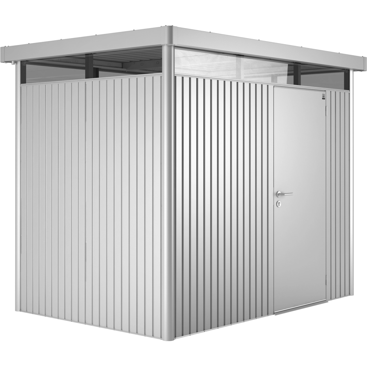 Biohort Plechový domek HighLine H2 stand. dveře, stříbrná, 275 x 195 x 222 cm