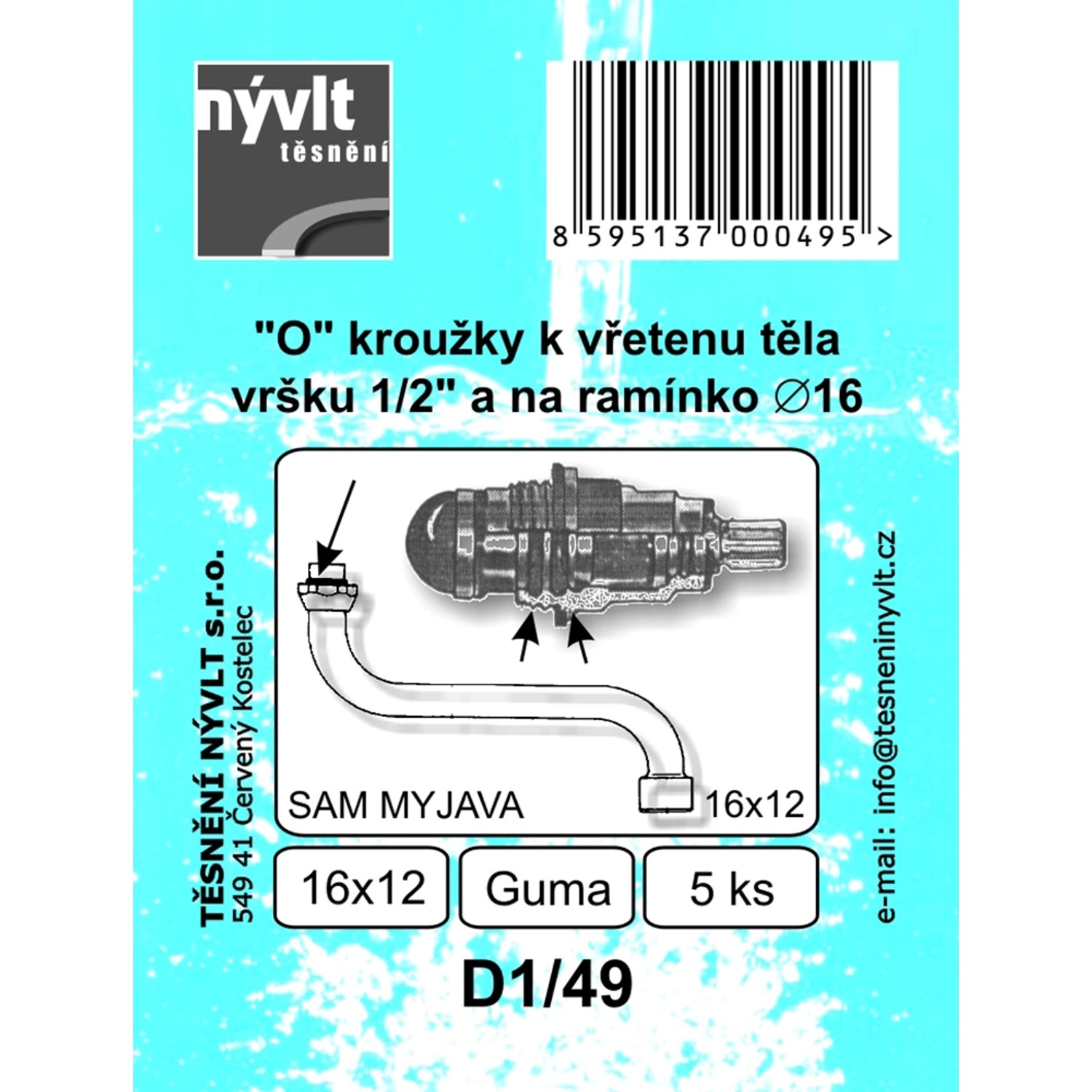 Těsnící O kroužek k vršku 1/2 a na ramínko 16 mm, 5 ks