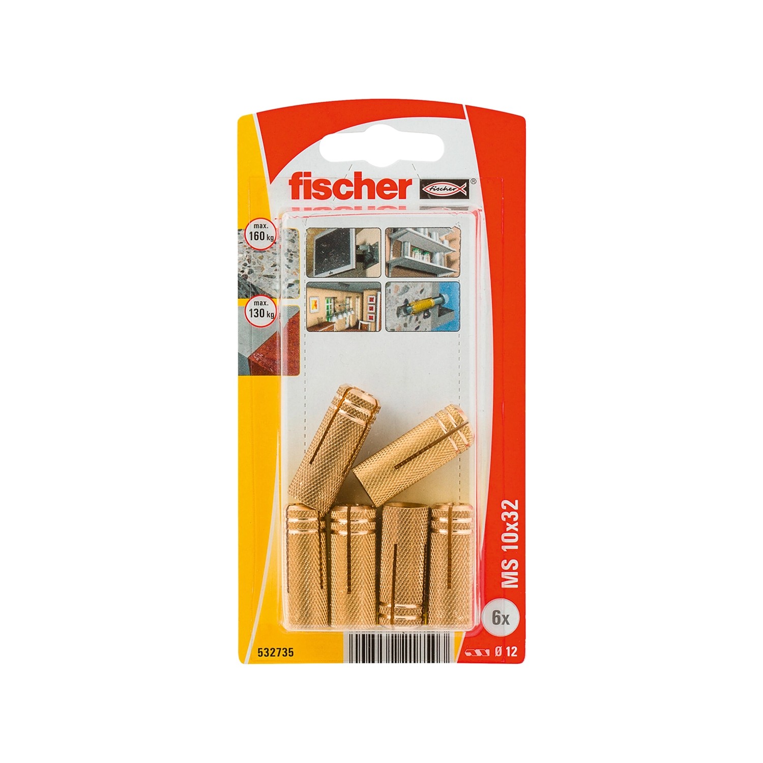 Fischer Mosazná hmoždinka MS 10 x 32 K NV, 6 ks