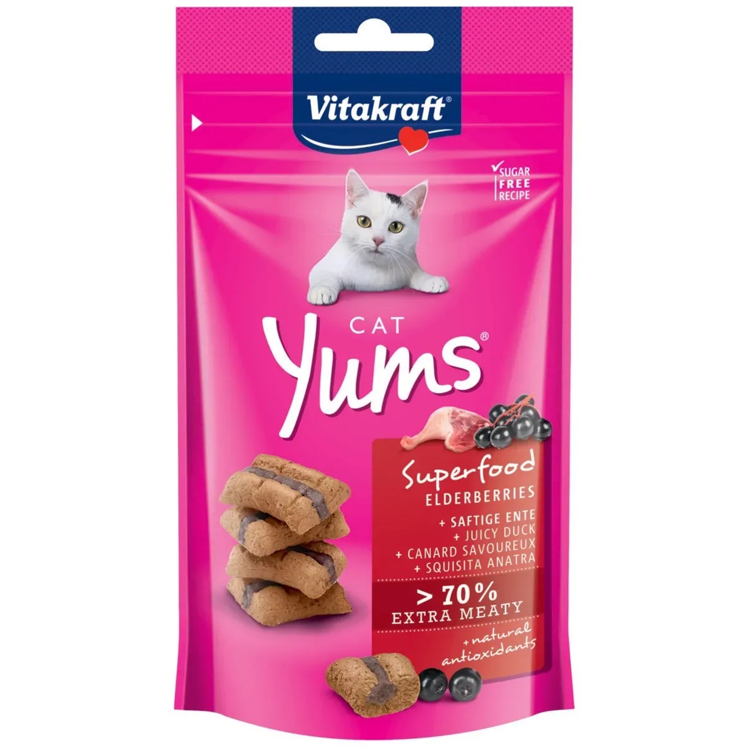 Levně Vitakraft Pochoutka pro kočky Cat Yums Superfood kachna a bezinky 40 g
