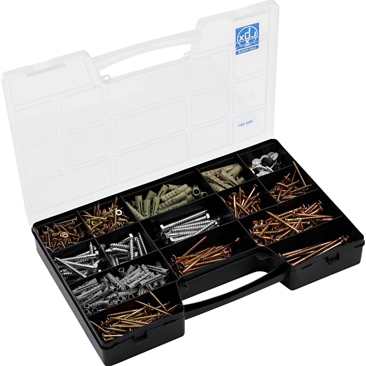 LUX Sada vrutů a hmoždinek z pozinkované oceli 620dílná