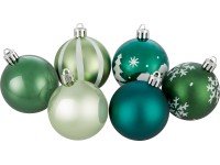 Sada plastových koulí na vánoční stromek, zelená/stříbrná/bílá, pr. 6cm, 12dílná Sada plastových koulí na vánoční stromek, zelená/stříbrná/bílá, pr. 6cm, 12dílná
