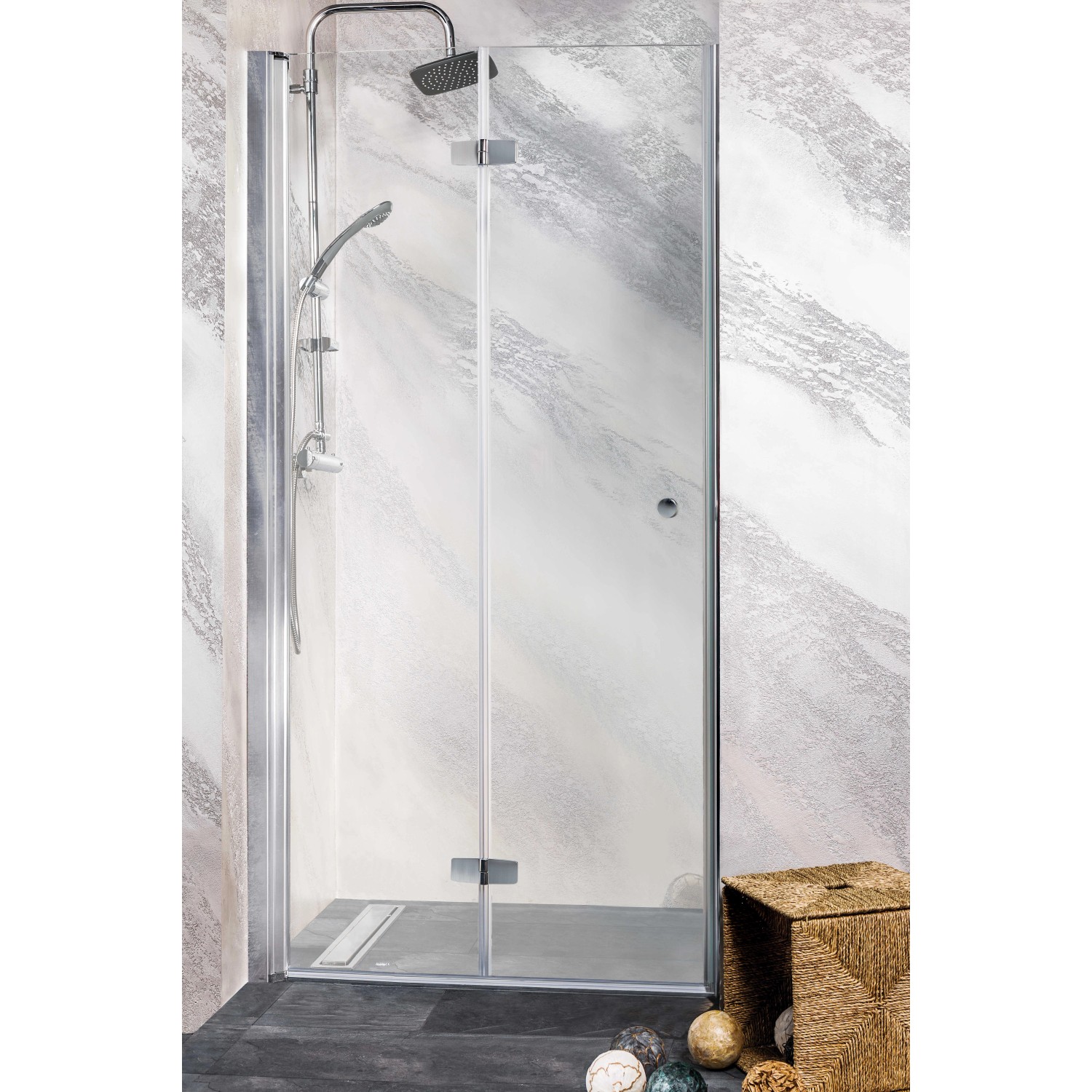 Sanotechnik Skládací sprchové dveře Duet M1290FL, chrom, 85-87 x 195 cm, L