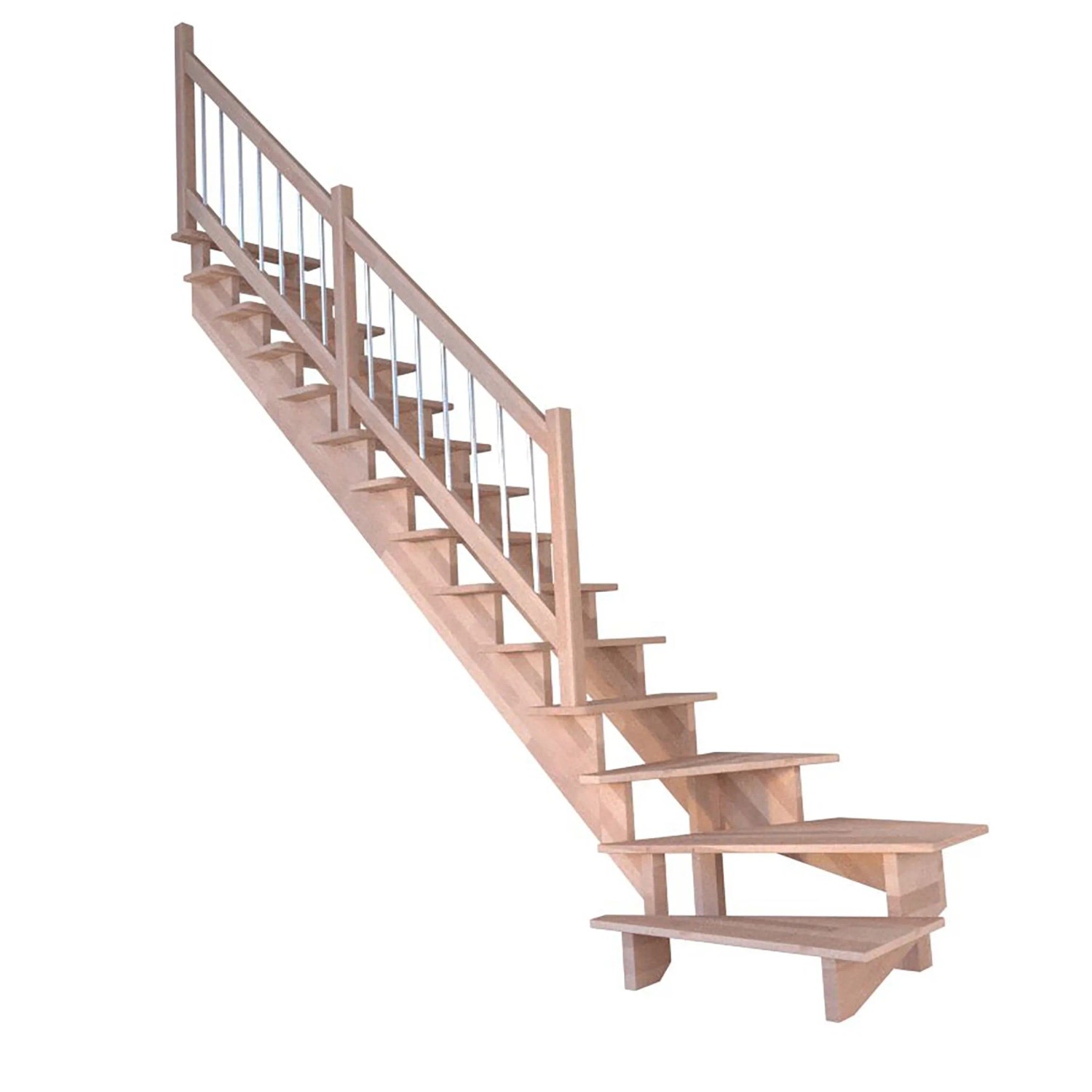 StarWood Schody Lindos bukové pravé 80cm otevřené dřev. nerez. zábradlí